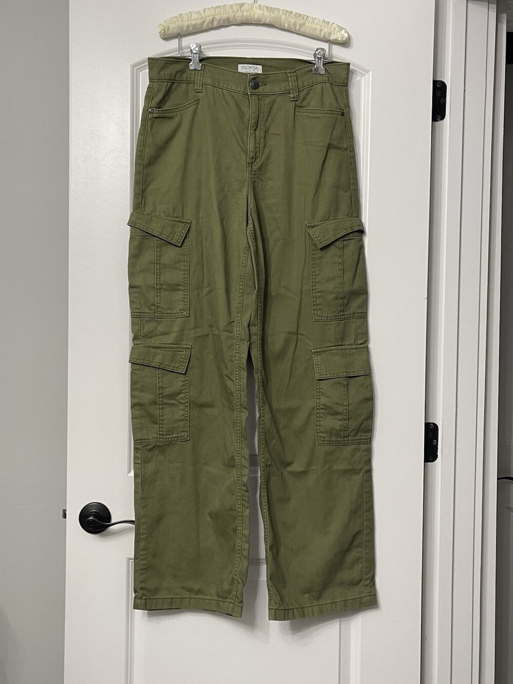 Sofia Jeans Cargo Pants Womens 6 Green Relaxed Straight Super High Rise Utility